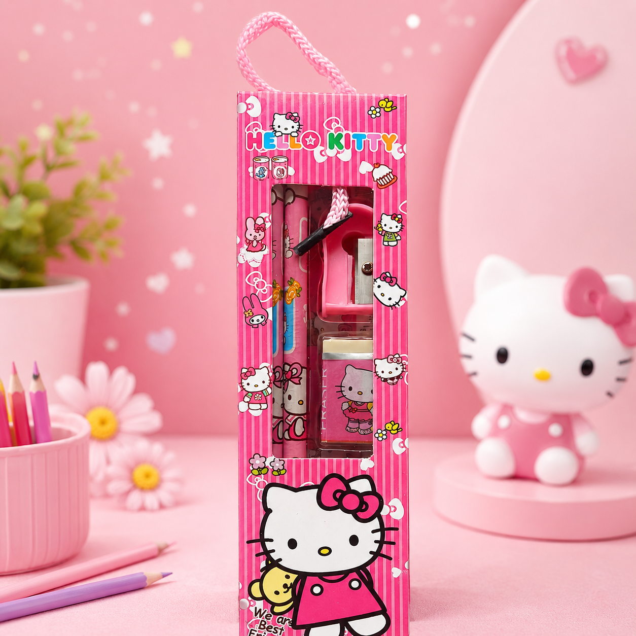 Hello Kitty Stationery Set for Kids – Pencil, Ruler, Sharpener & Eraser Gift Set