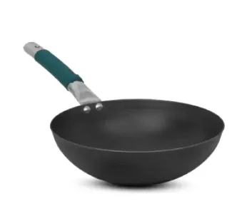 Iron Wok Pan with Silicone Grip, 24.6 cm / 9.7 Inch, 2 Litre, 1 Kg, Pre-Seasoned, Gas Stove Compatible, No Chemical Coating, Black