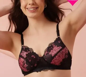 Padded Non-Wired Full Coverage Bridal Bra in Black – Lace