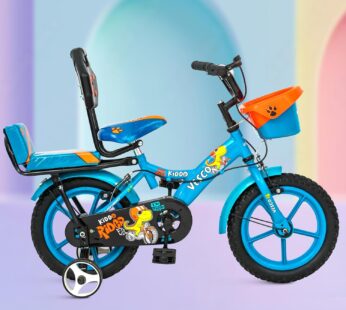 VESCO Kiddo 14T Bicycle for Kids (3–5 Years) with Side Wheels & Backrest – Blue