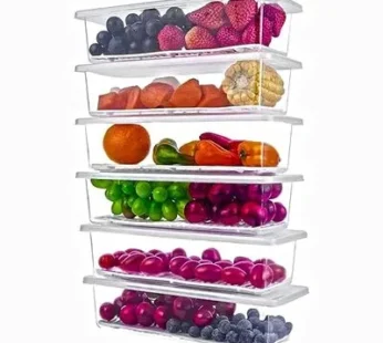 Fridge Organizer Storage Boxes Set of 6 with Drain Plate & Lid | Stackable Freezer Containers 1500ML