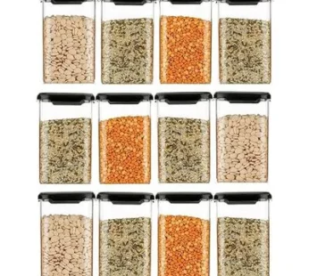 BPA-Free Airtight Kitchen Storage Containers Set | Pantry Organizer Boxes Pack of 6 Black 1200ML